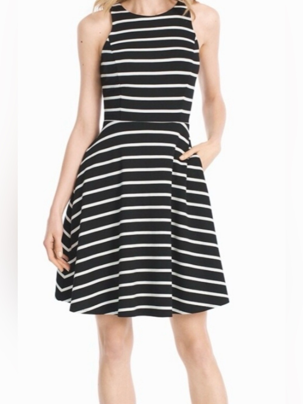 White House Black Market Striped Sleeveless Fit and Flare Dress